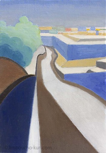下り道を描いた油絵作品。