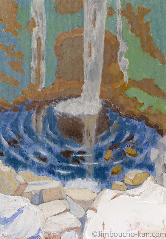 滝を描いた油絵作品。
